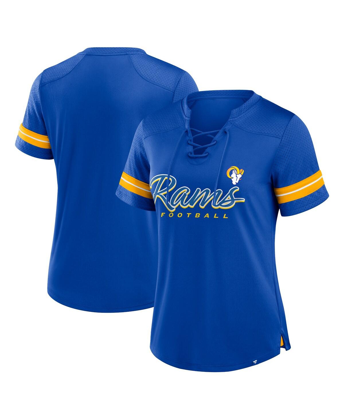 Fanatics Women's Royal Los Angeles Rams Play Script Lace-up T-shirt In Royal