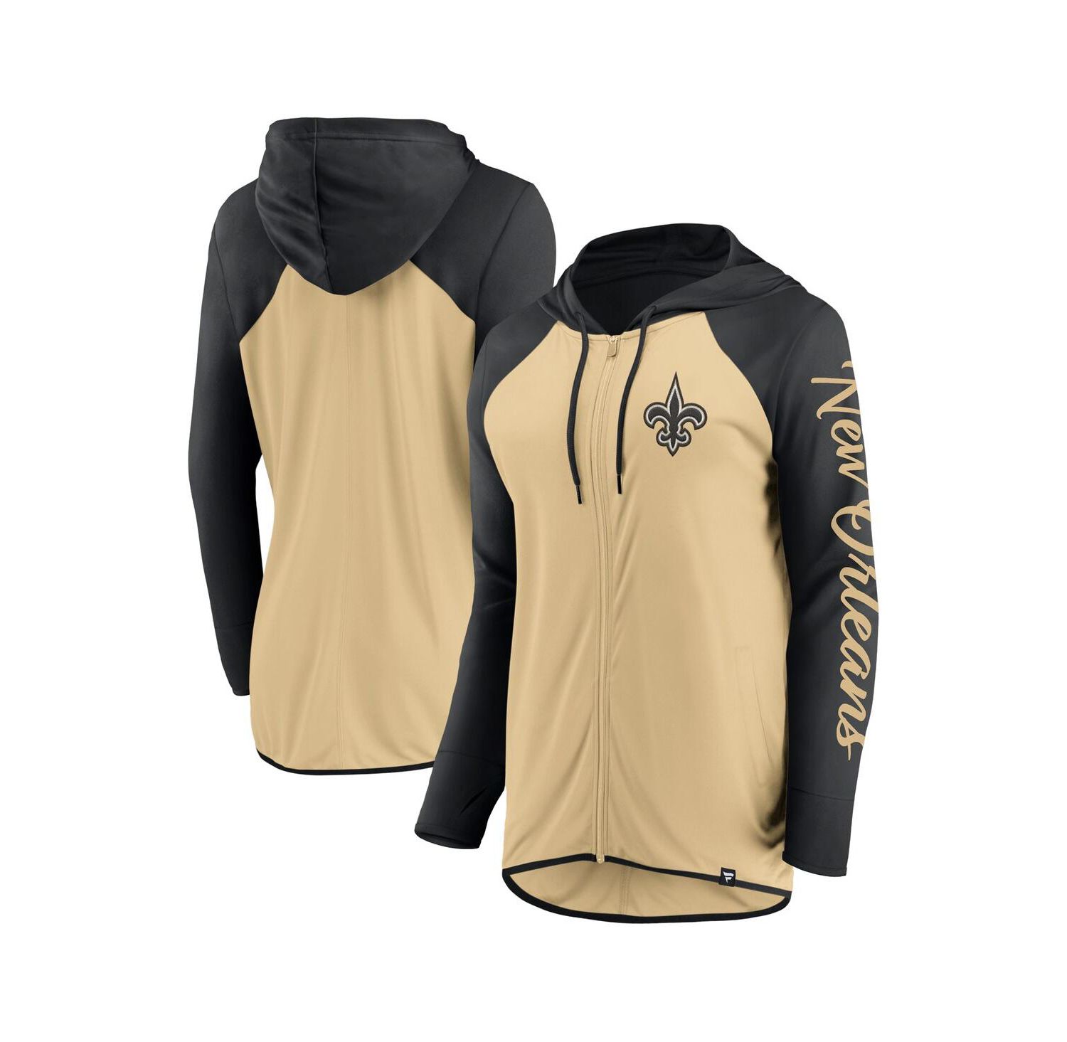 Women's Gold/Black New Orleans Saints Script Full-Zip Hoodie