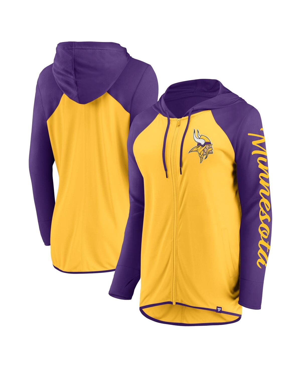 Fanatics Women's Gold/purple Minnesota Vikings Script Full-zip Hoodie In Gold,purple