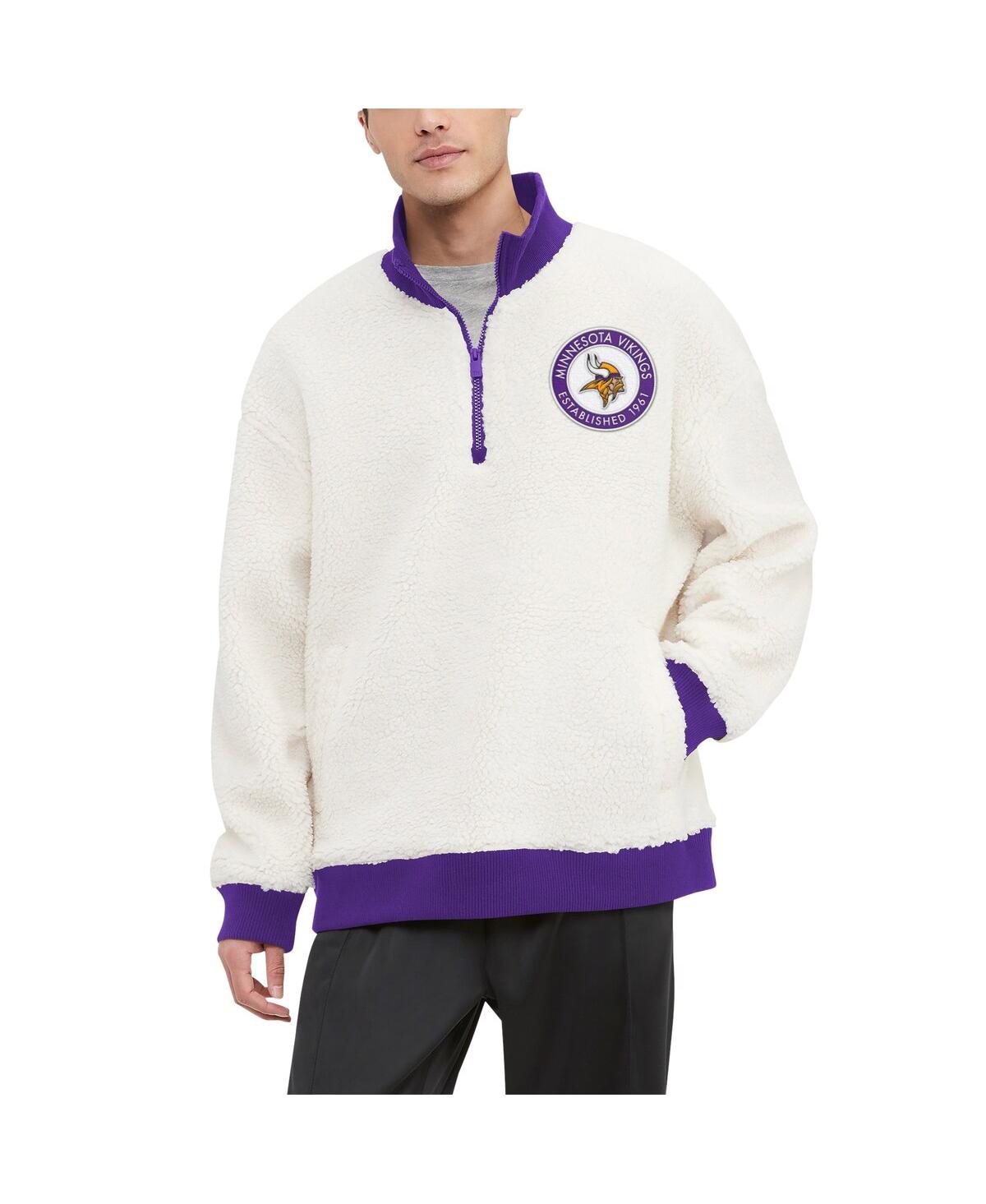 TOMMY HILFIGER MEN'S CREAM MINNESOTA VIKINGS JORDAN SHERPA QUARTER-ZIP SWEATSHIRT 