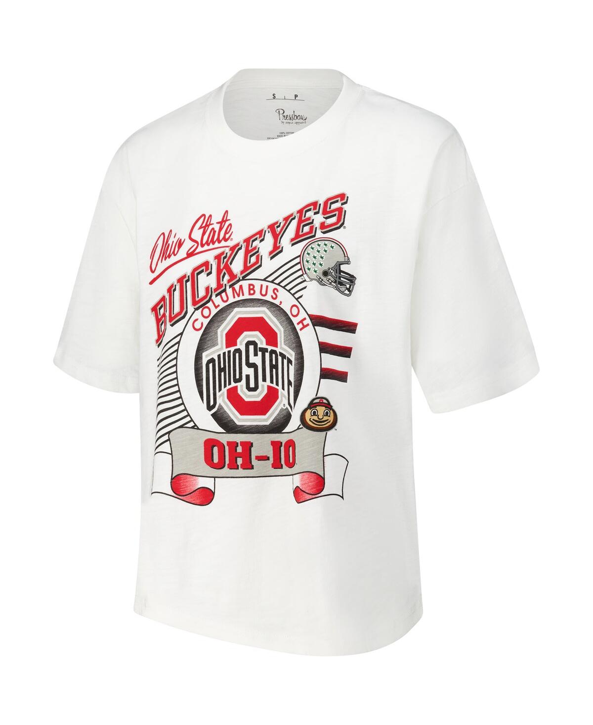 PRESSBOX WOMEN'S WHITE OHIO STATE BUCKEYES ROCK ROLL SLUBÂ T-SHIRT 