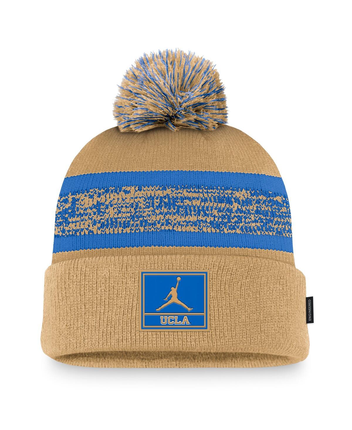 JORDAN MEN'S KHAKI UCLA BRUINS ON-FIELD PEAK CUFFED WITH POM KNIT HAT 