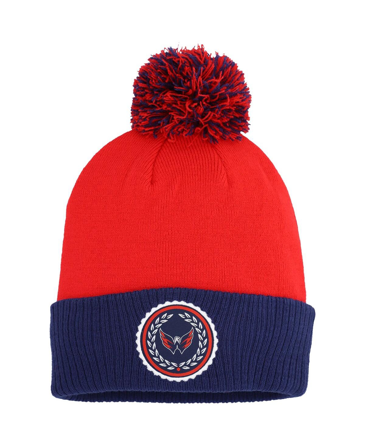 Shop Adidas Originals Women's Red Washington Capitals Laurel Cuffed With Pom Knit Hat