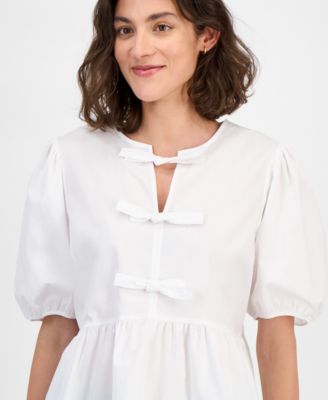 Nautica Women's Cotton Bow-Front Peplum Top