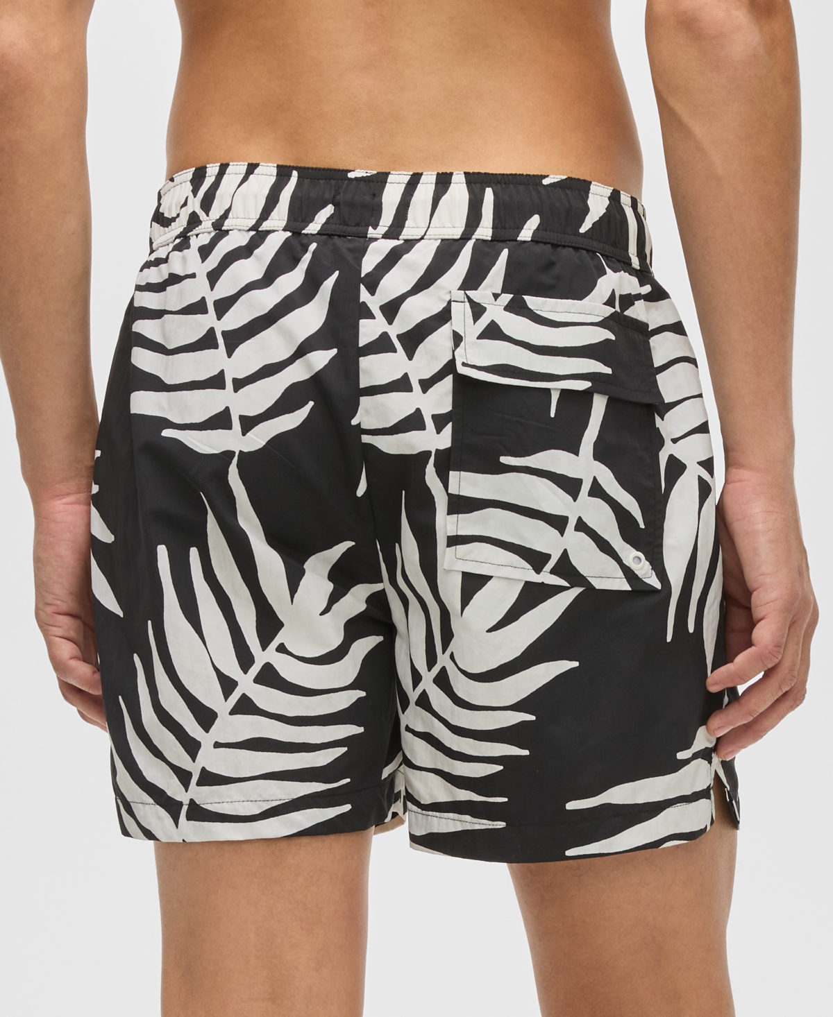 Mode Of One Men's Large Palm Regular-fit Printed Swim Trunks, Exclusively At Macy's In Deep Black