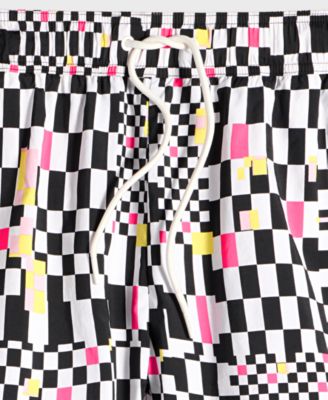 Men's Mixed Check Regular-Fit Printed Swim Trunks, Exclusively at Macy's 
