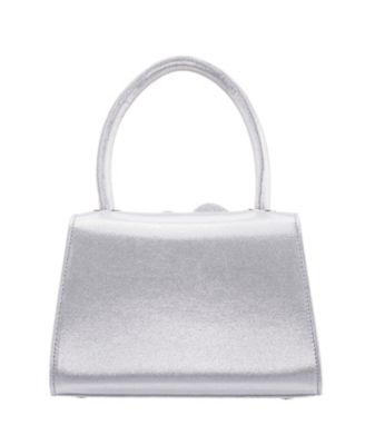 Crystal Flower Embellished Metallic Satchel Bag