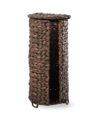 Toilet Paper Roll Holder with Lid - Espresso, Fits 3 Rolls, Free Standing Water Hyacinth Bath Tissue Storage Organizer for Bathroom