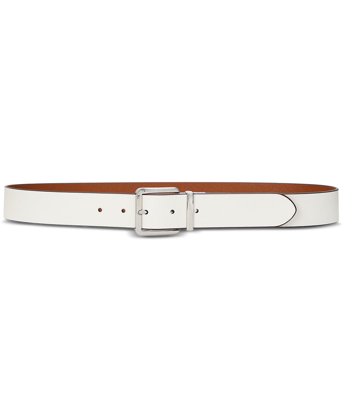 Reversible Crosshatch Leather Belt - Soft White/lauren Tan