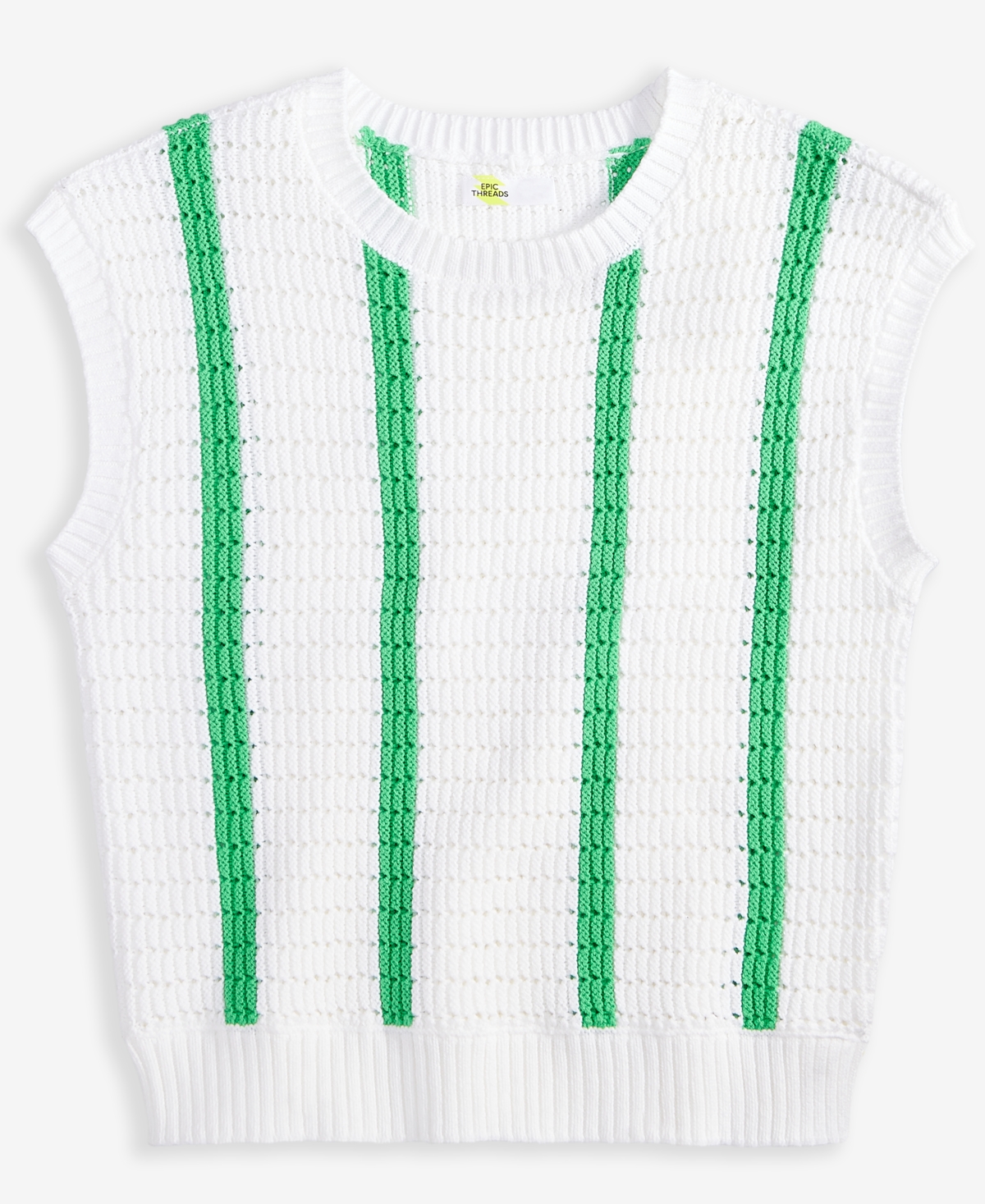 Epic Threads Big Girls Striped Crochet Knit Top, Exclusively At Macy's In Bright Whi