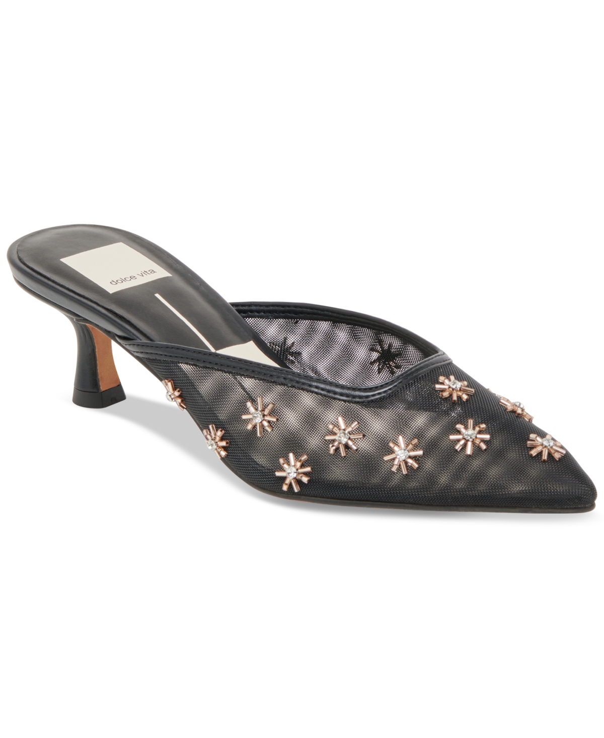 Dolce Vita Women's Clara Embellished Mesh Pointed-toe Heeled Mules In Black Mesh