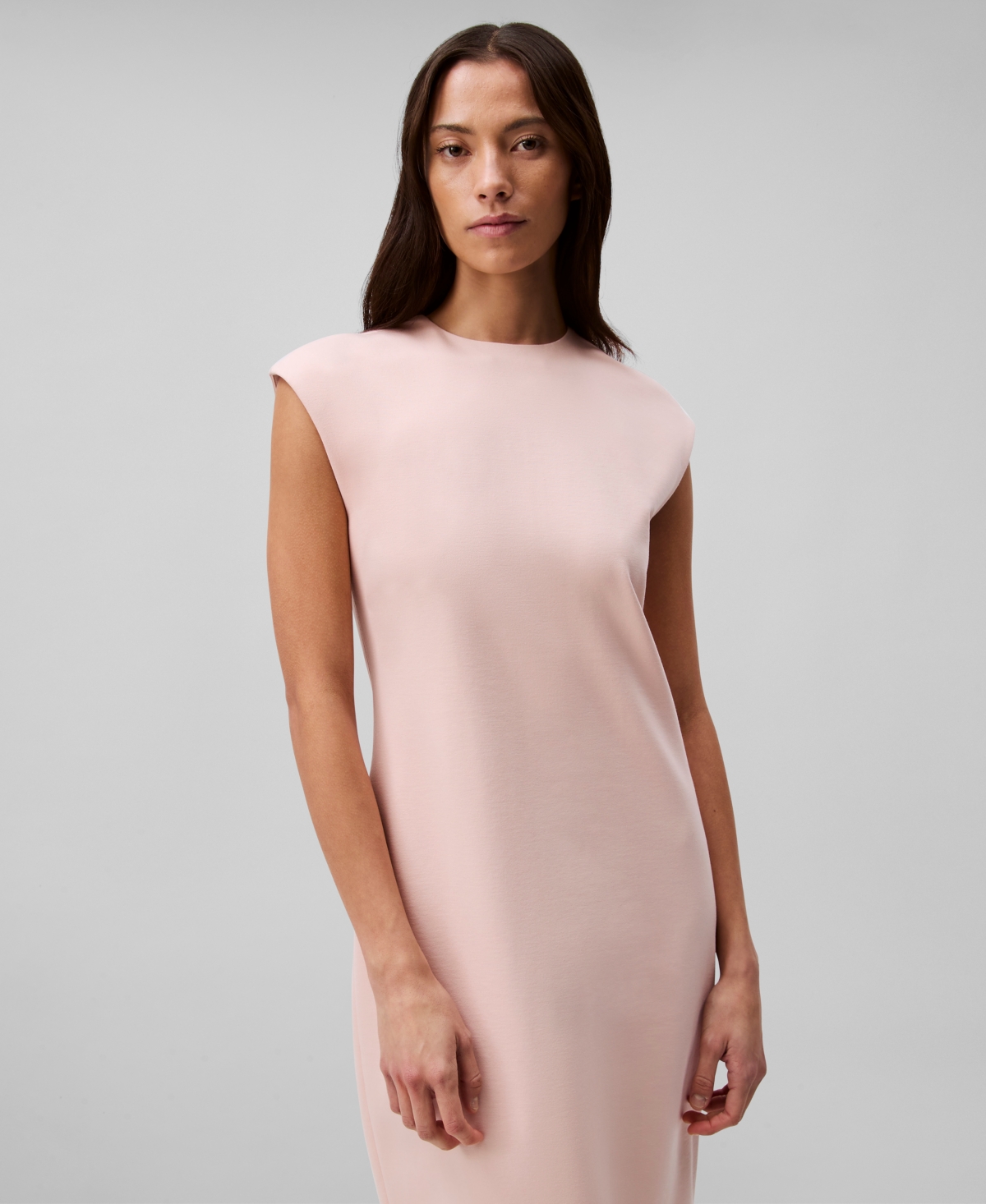 Calvin Klein Floral-print Tie-neck Shift Dress In Sepia Rose
