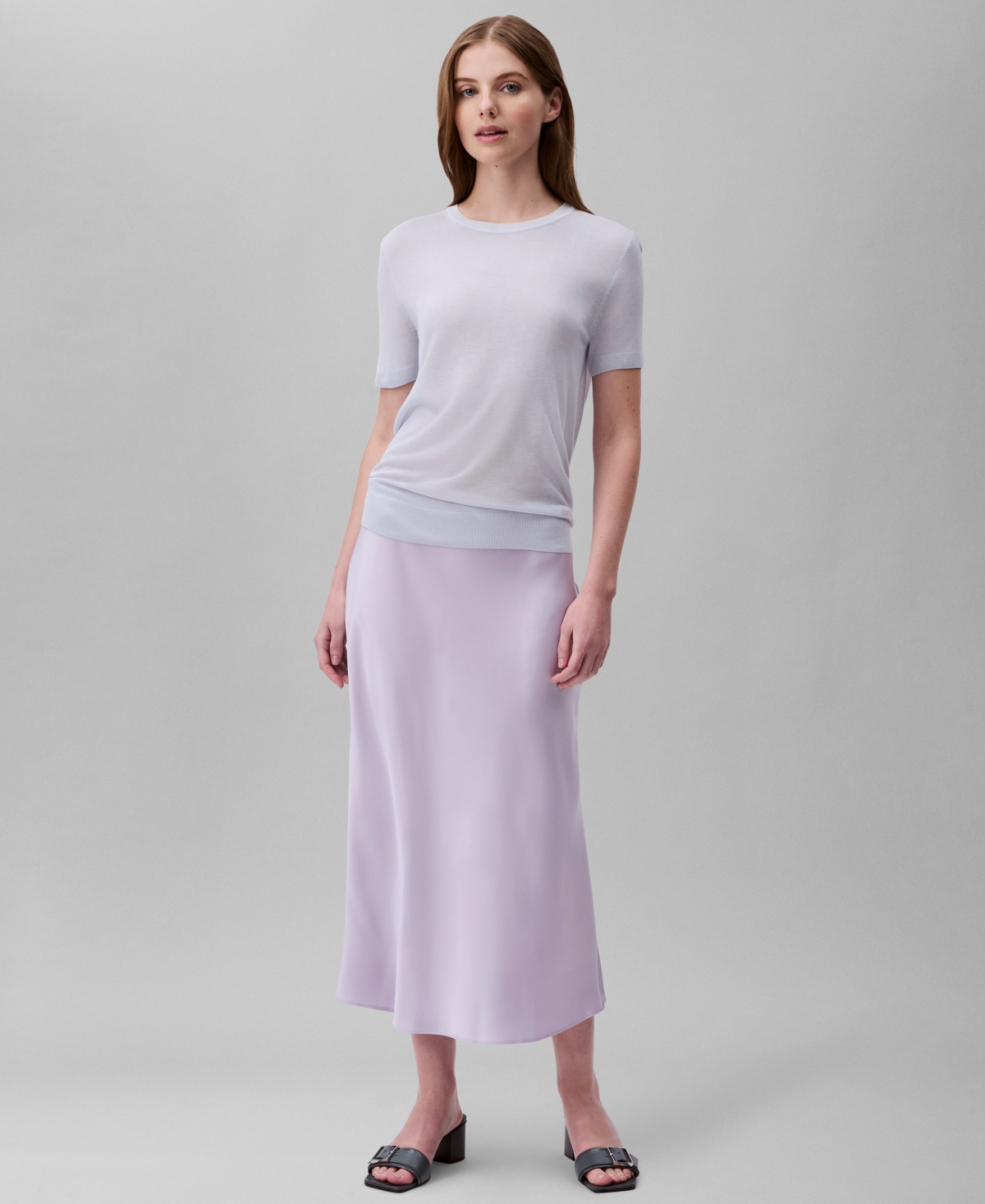 Calvin Klein Women's Fine Gauge Short-sleeve Sweater In Blue Cheer