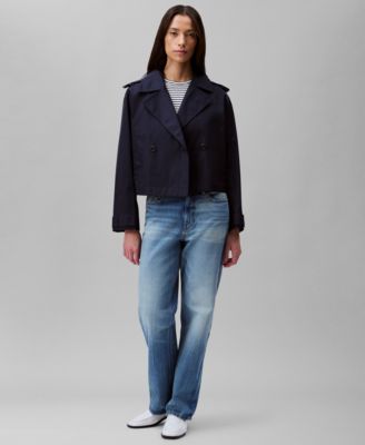 Women's Cropped Double-Breasted Trench Coat