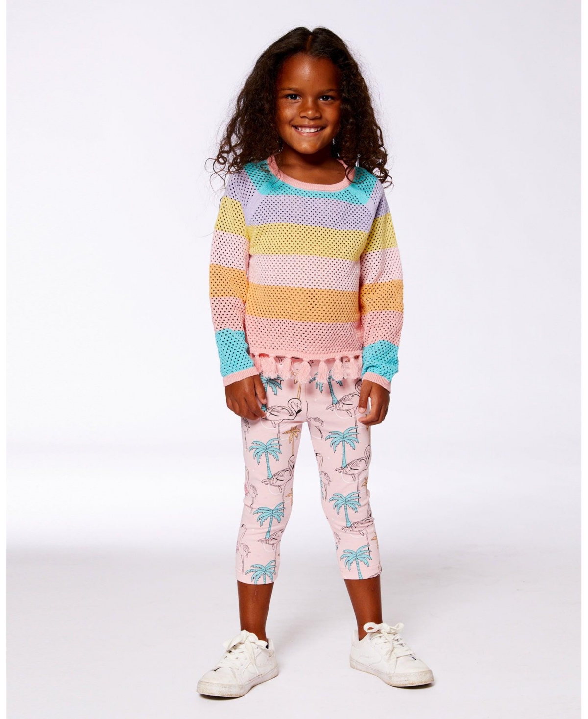 Deux par Deux Big Girls Cotton Sweater With Fringe Multicolor Stripes