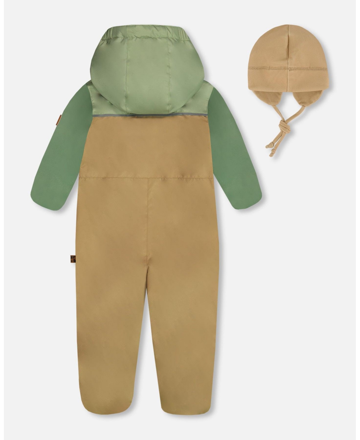 Deux par Deux Baby Boys Colorblock Mid-Season One-Piece Outerwear With Hat Pale Green, Sage, And Tan