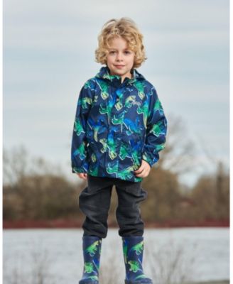 Boy Printed Packable Windbreaker Blue And Green Dino On Navy - Toddler|Child