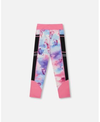 Girls Printed Athletic Leggings Pink, Blue And Butterflies