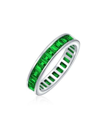Cubic Zirconia Emerald Cut Baguette CZ Eternity Band Ring .925 Sterling Silver