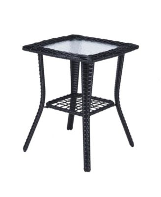 Outdoor Wicker Side Table with Glass Top for Patio Porch and Balcony