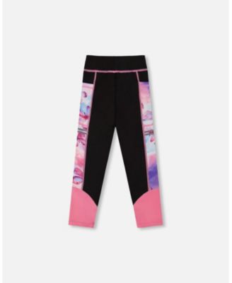 Girls Colorblock Athletic Leggings Black And Multicolored Butterflies