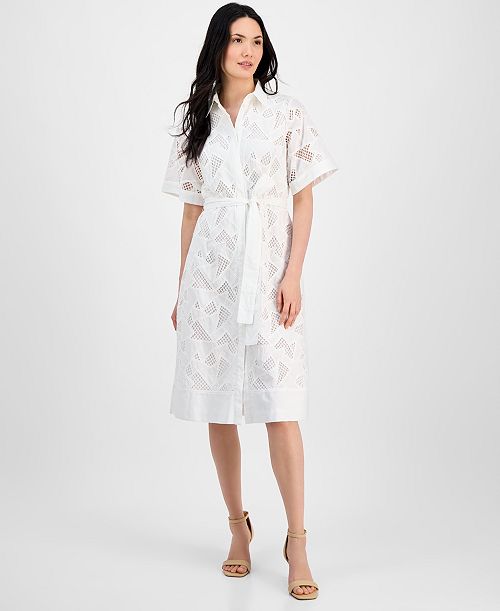 alfani T Tahari Women's Cotton Button-Front Dress Women's Fashion Shoes & Accessories