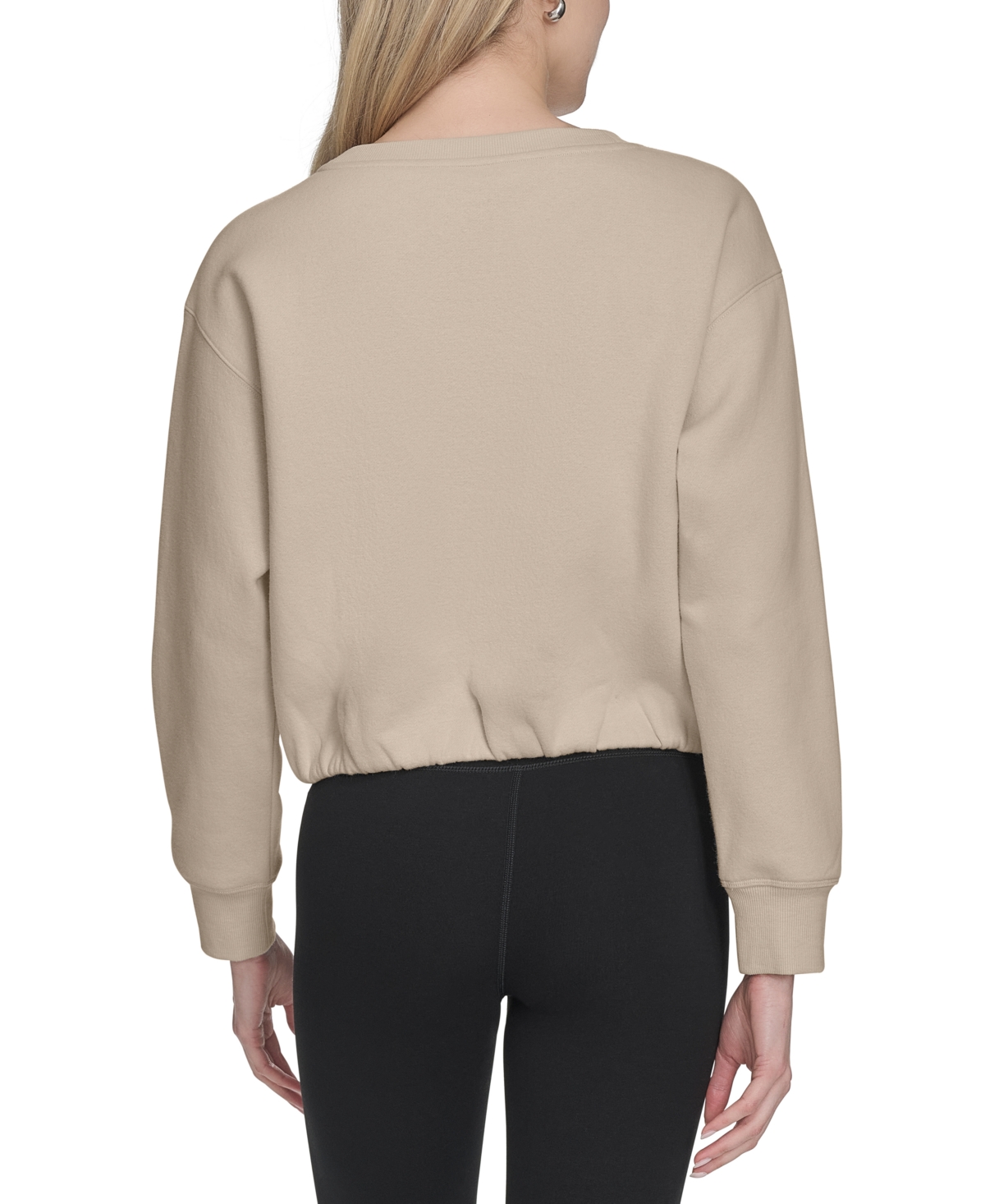 Calvin Klein Women's Logo Fleece Bubble Hem Top In Porcini