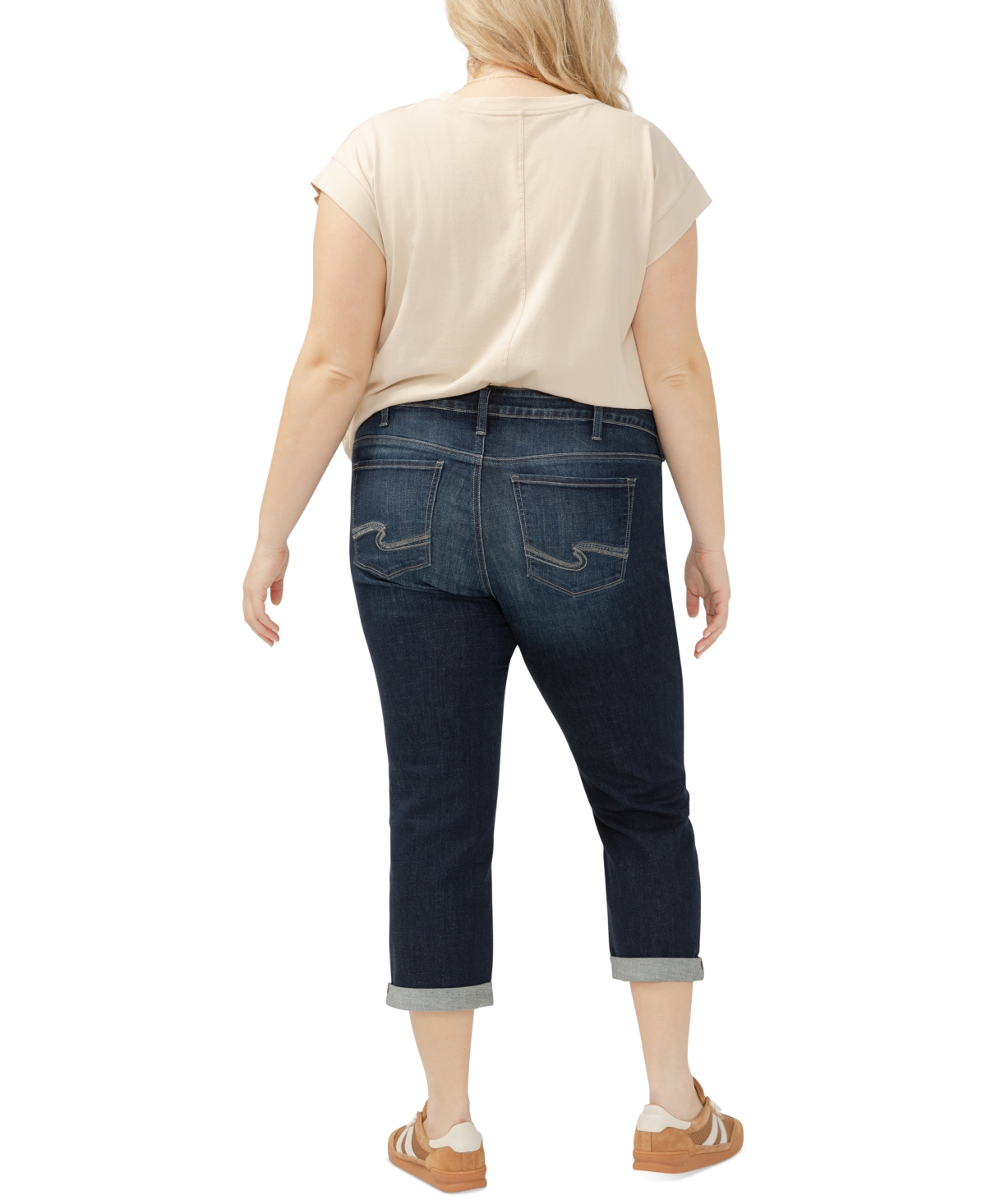 Silver Jeans Co. Plus Size Elyse Rolled-cuff Cropped Denim Jeans In Indigo