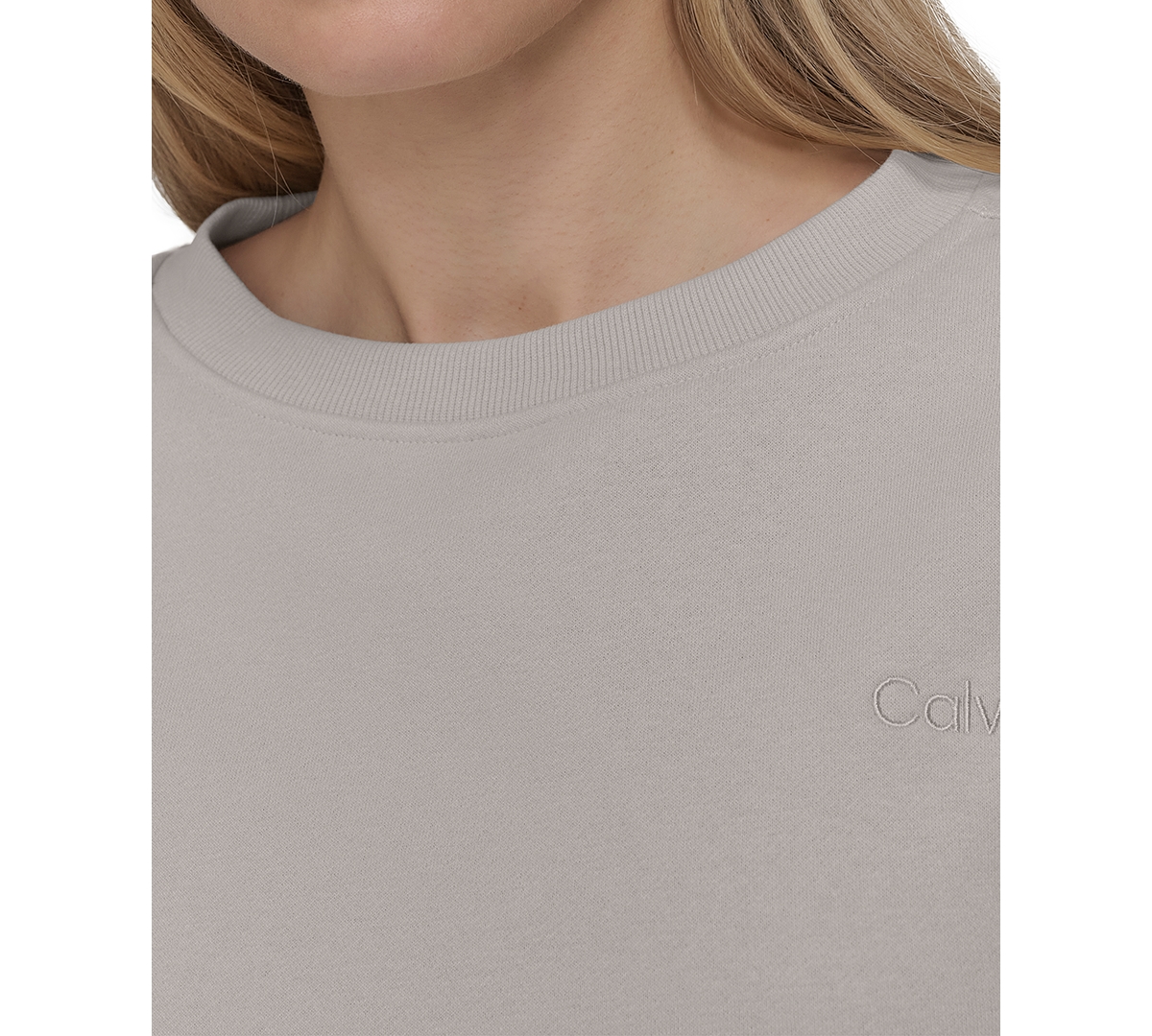 Calvin Klein Women's Logo Fleece Bubble Hem Top In White Pepp