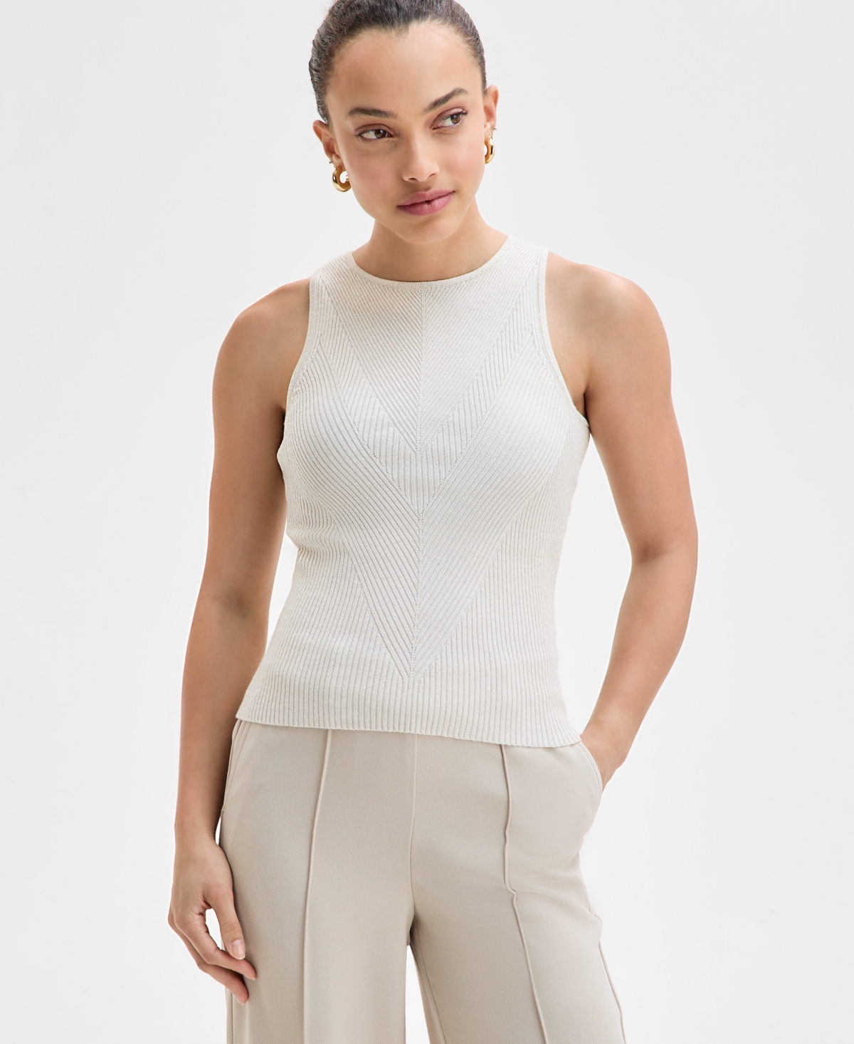 Petite Ribbed Sweater Tank Top, Exclusively at Macy's - Cream W Go