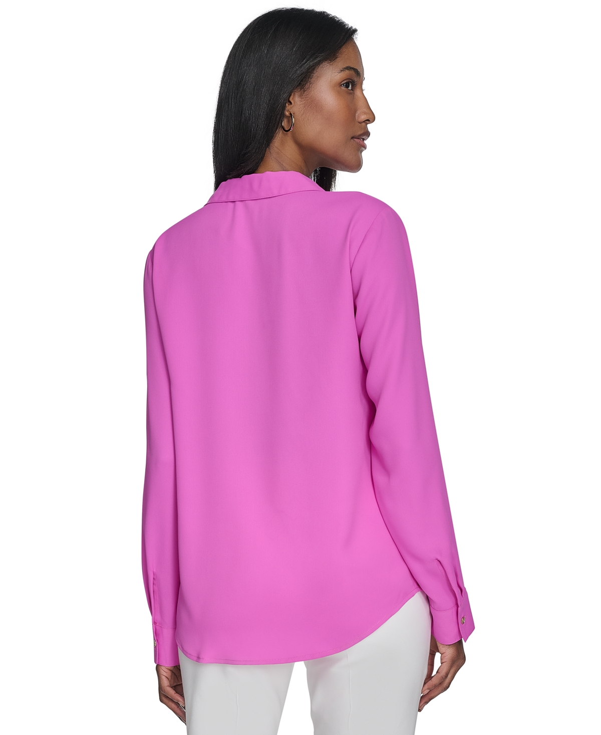 HALSTON WOMEN'S COLLARED BUTTON-FRONT LONG-SLEEVE SHIRT 
