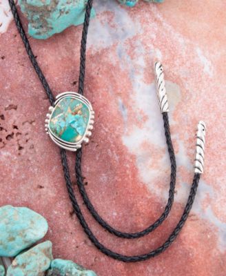 Bolo Tie Blue Turquoise Sterling Silver Abstract Necklace