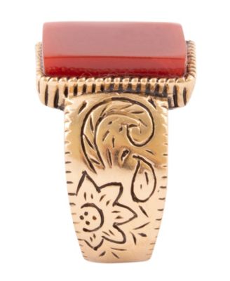 Stamped Orange Carnelian Golden Square Ring
