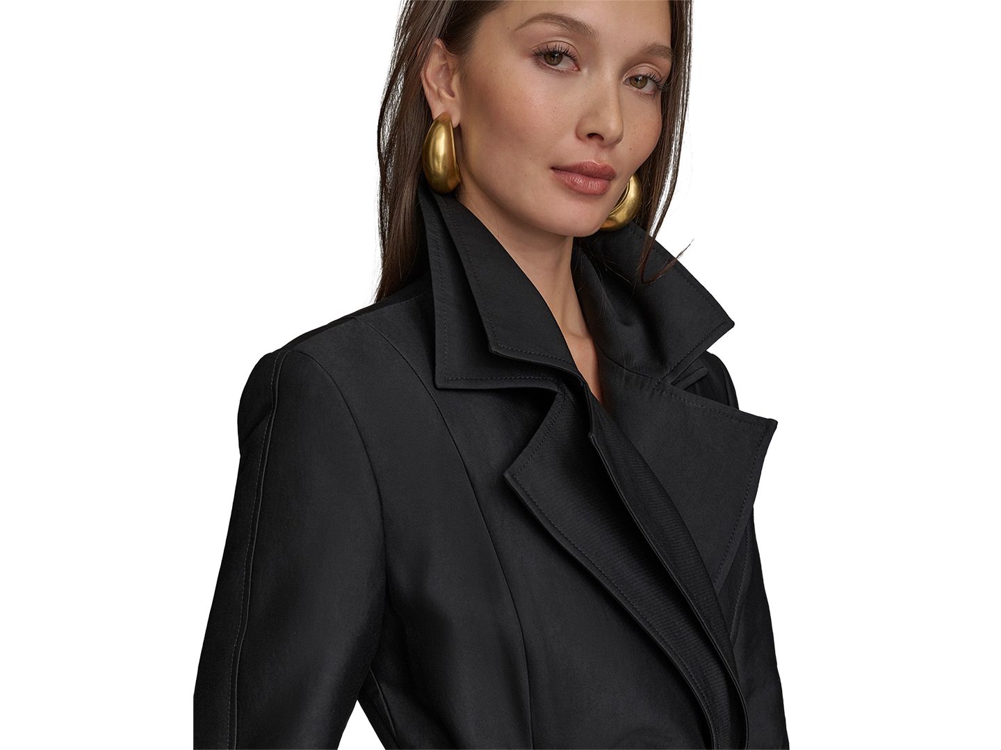 Женское пальто Donna Karan New York Double-Collar Trench, цвет: Чёрный — фото 5