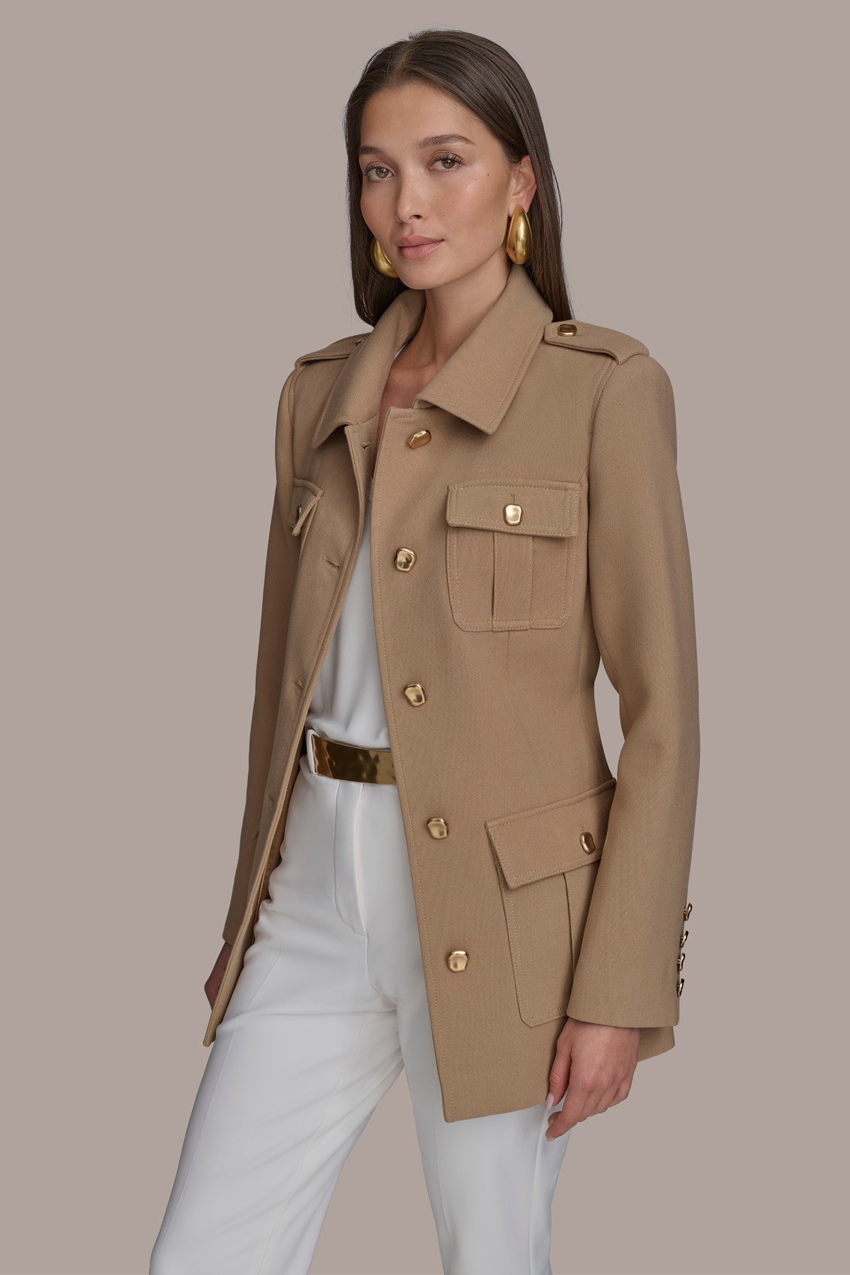 Women's Belted Crepe Jacket - Hazelnut