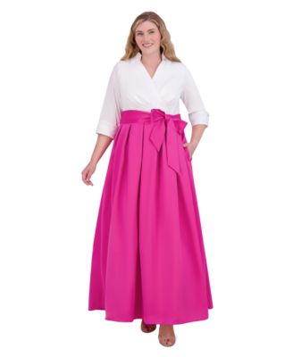 Jessica Howard - Plus Size Collared 3/4-Sleeve Gown