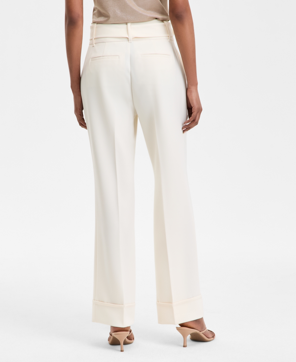 Inc International Concepts Women's High-rise Belted Cuffed Pants, Exclusively At Macy's In Vintage Cr