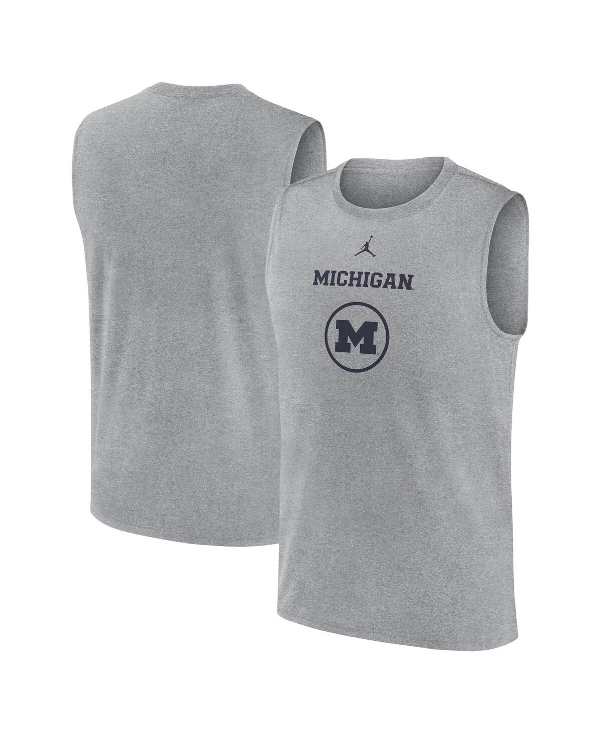 Jordan Men's Heather Gray Michigan Wolverines On-court Basketball Practice Legend Sleeveless T-shirt In Heather Gray