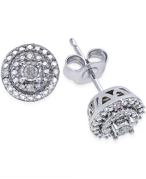 Macy S Diamond Stud Earrings 1 10 Ct T W In Sterling Silver