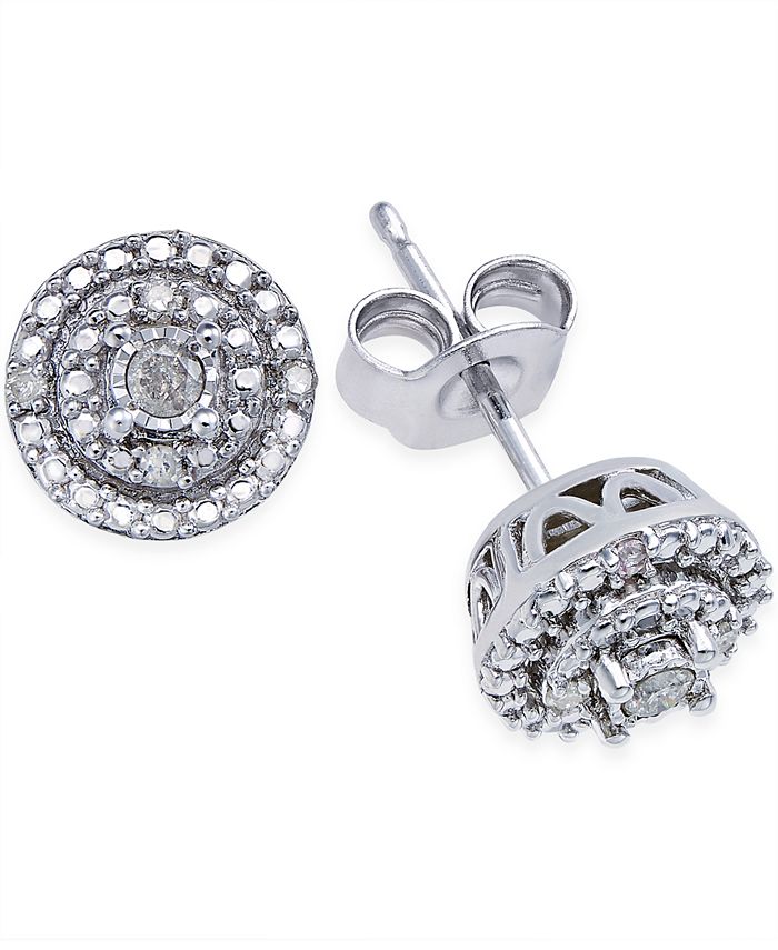 Macy's Diamond Stud Earrings (1/10 ct. .) in Sterling Silver & Reviews -  Earrings - Jewelry & Watches - Macy's
