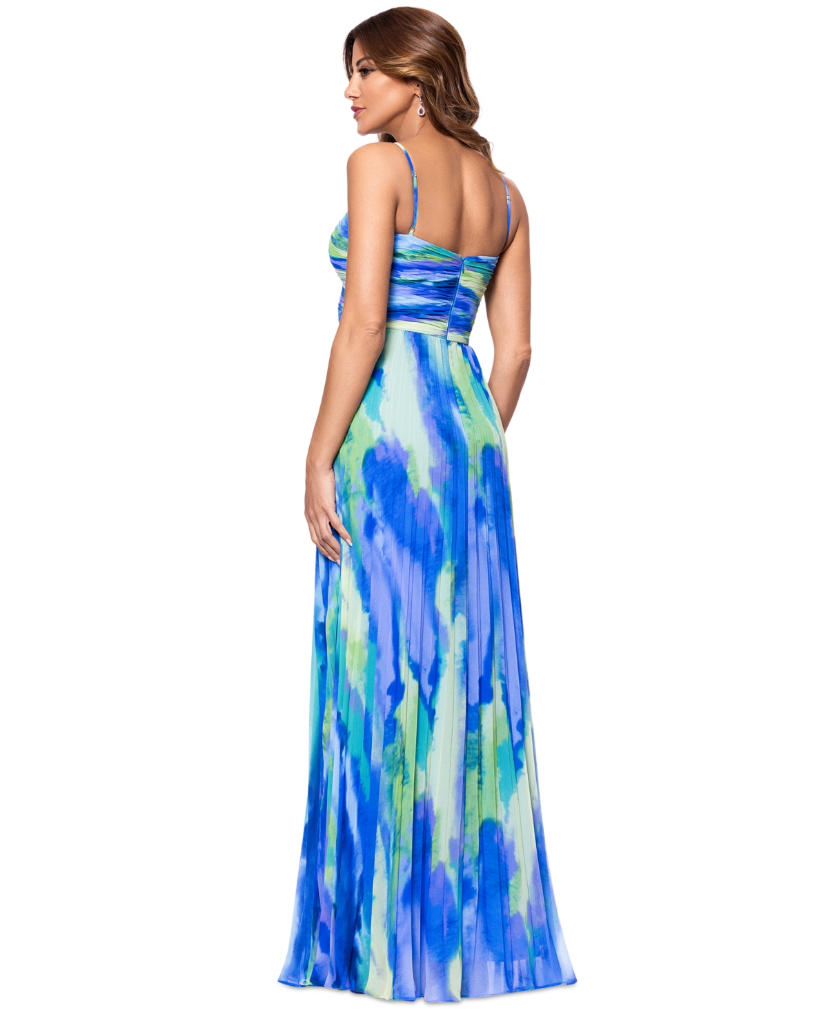Xscape Women's Pleated Halter Gown In Lime,blue