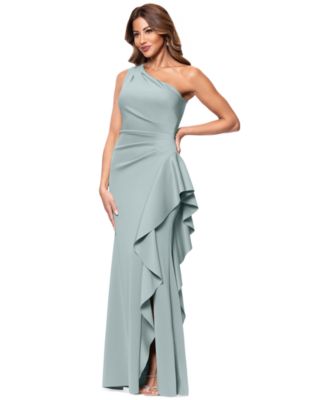 Petite Gathered-Waist One-Shoulder Evening Gown