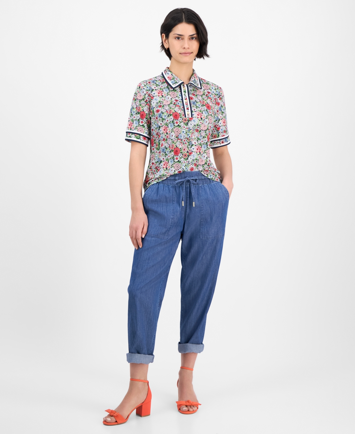 Nautica Jeans Women's Floral-print Polo Shirt In Bloom Multi