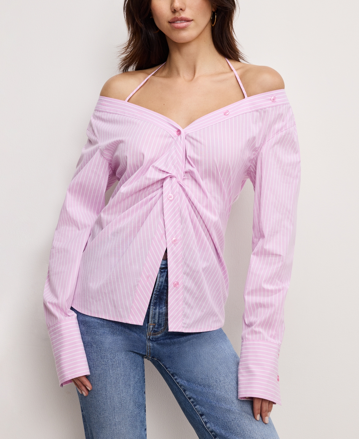 GOOD AMERICAN WOMEN'S OFF-THE-SHOULDER LONG-SLEEVE TOP 
