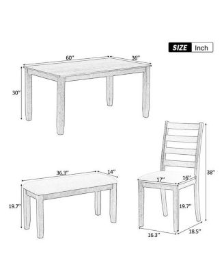 Rustic Style 6-Piece Dining Room Table Set with 4 Upholstered Chairs & a Bench