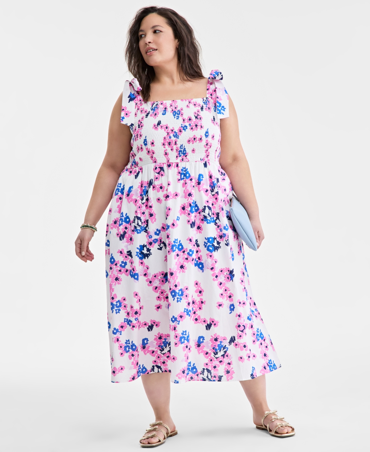 Shop On 34th Mommy & Me Plus Size Printed Tie-shoulder Midi Sundress, Exclusively At Macy's In Washed Whi
