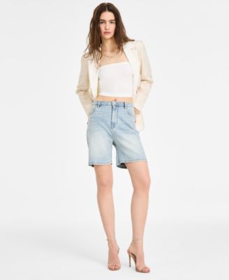 Avec Les Filles - Women's Wide-Leg Embellished Denim Shorts