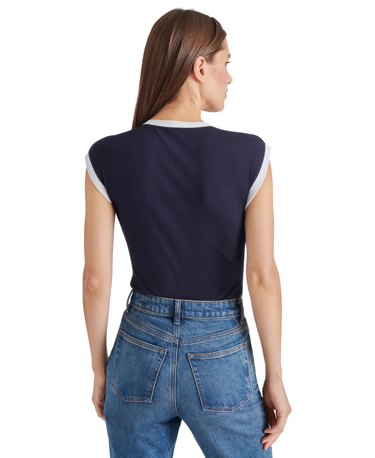Steve Madden Women's Aubree Ribbed Ringer Bodysuit In Marine