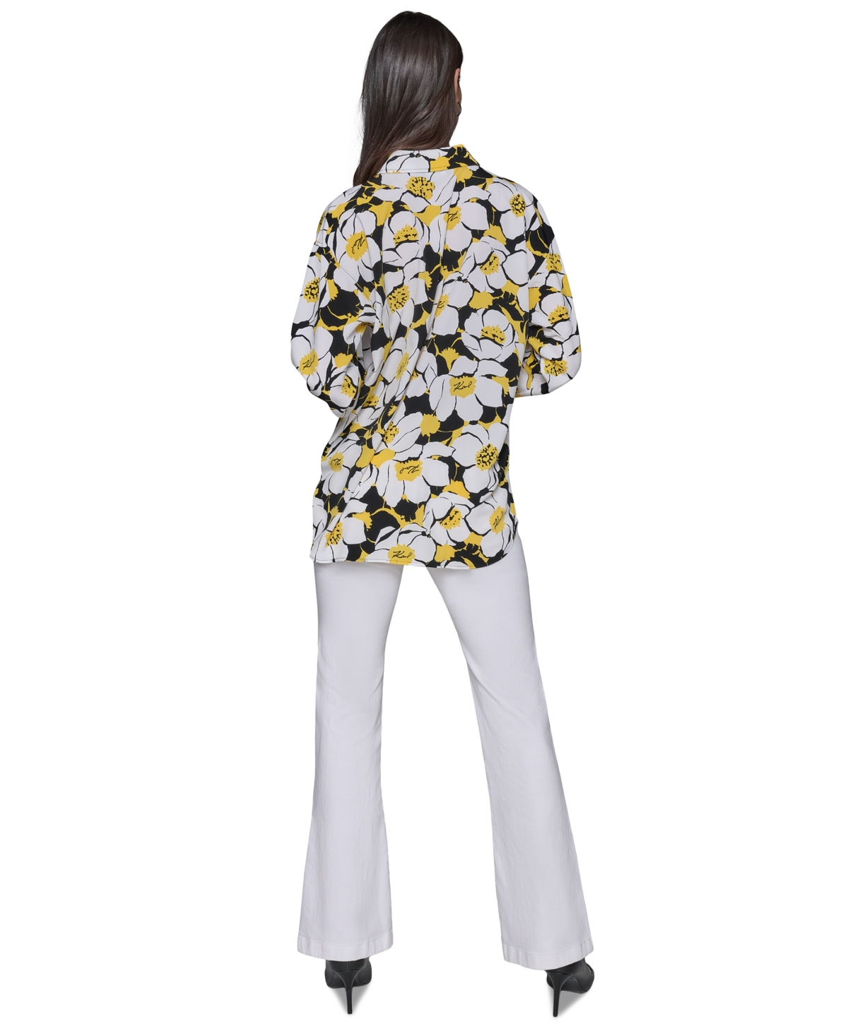 KARL LAGERFELD WOMEN'S PRINTED OVERSIZED BUTTON-FRONT TOP 