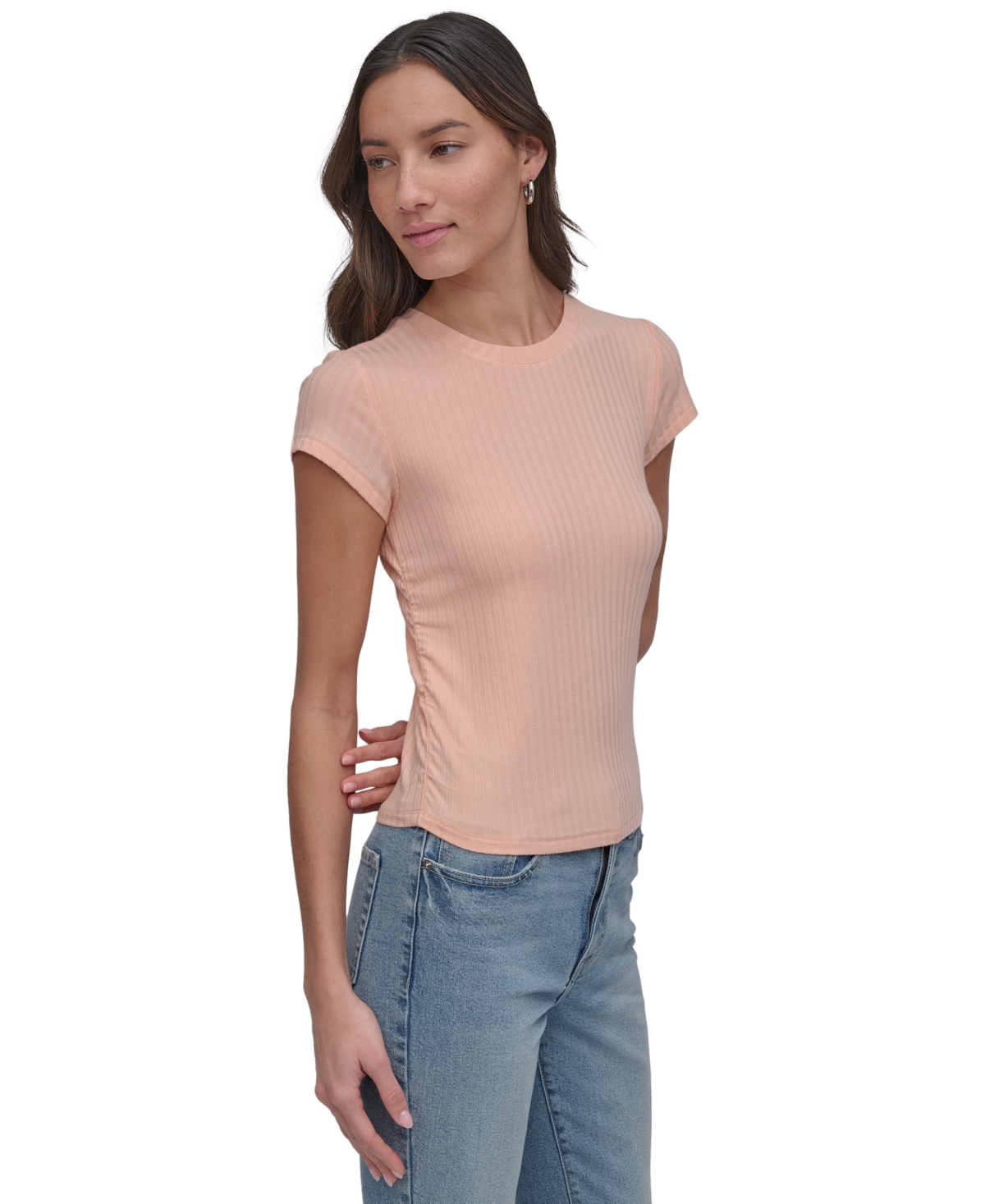 DKNY JEANS WOMEN'S RIBBED CAP-SLEEVE T-SHIRT 
